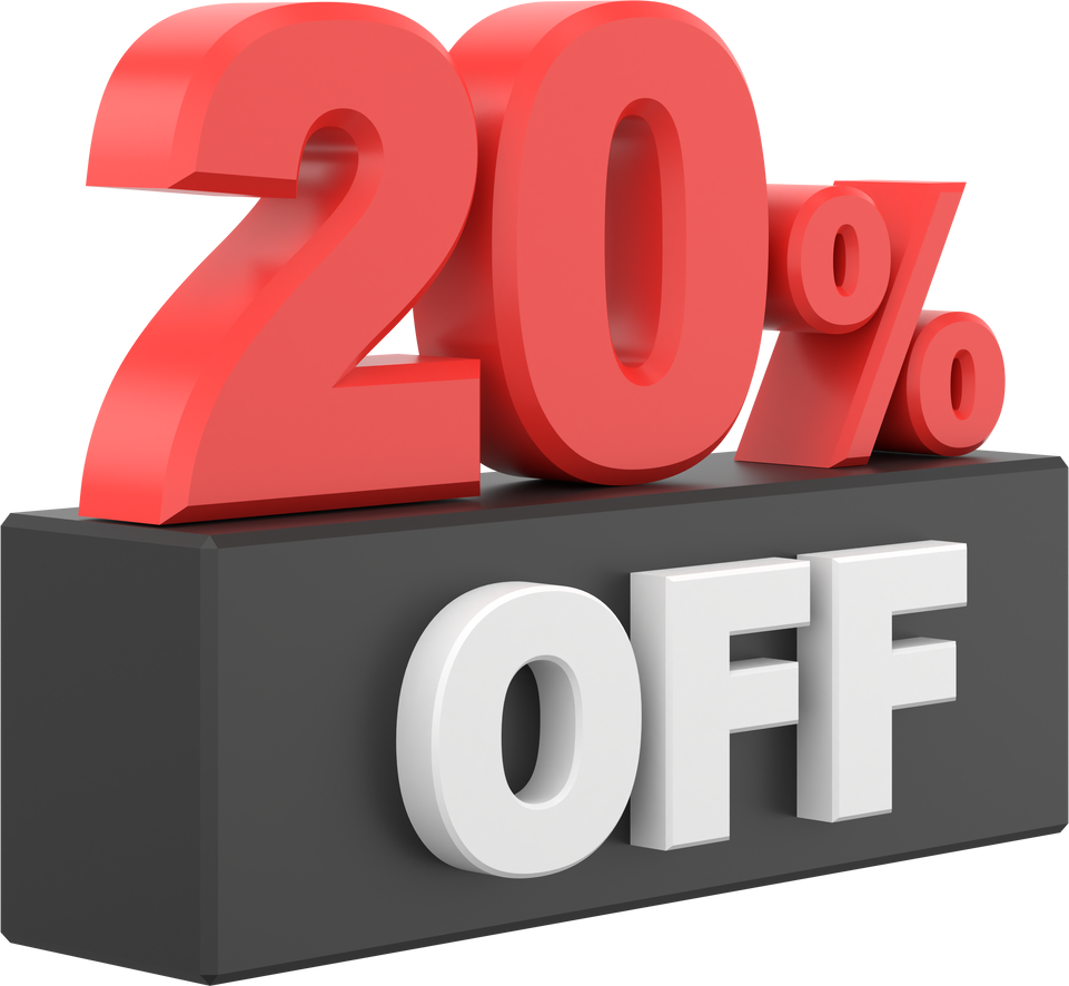 3D twenty percent off. 20% off. Black Friday sale.
